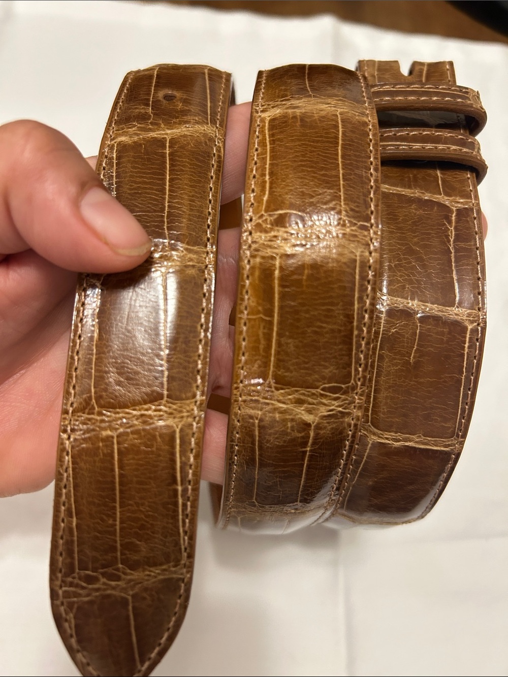 Kinnamon Genuine Alligator Leather Belt Strap Only - Cognac Brown - Sz 34